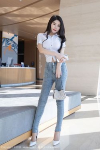[人 xiuren] no.3501 beauty seven MIA – shirt and straight cool jeans