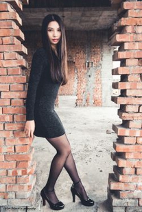 [Taiwan tender model] JENNY “black silk outer shoot” photo set